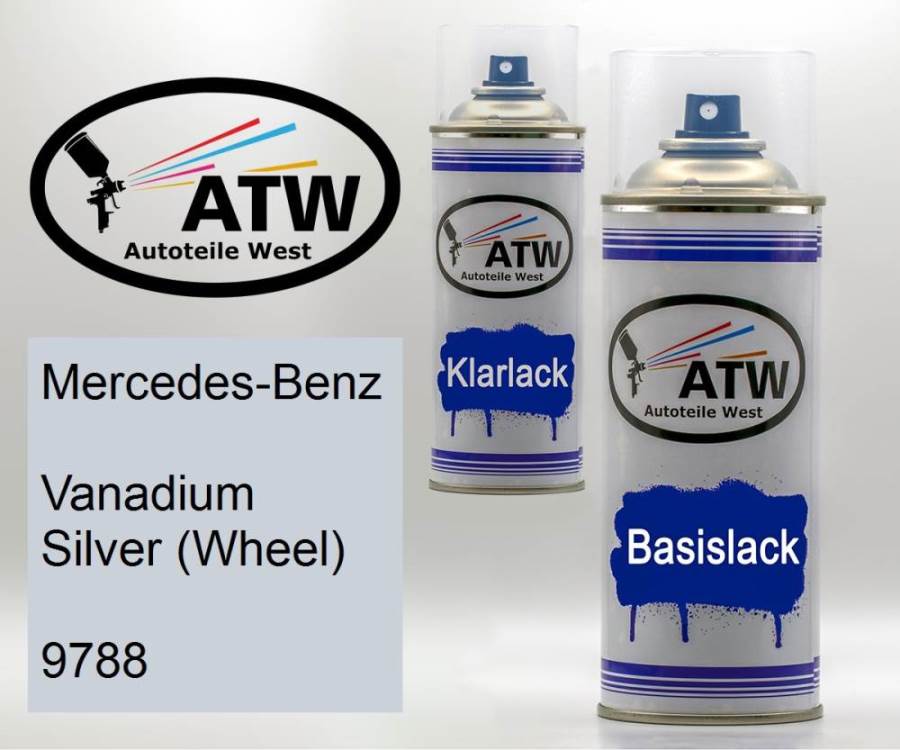 Mercedes-Benz, Vanadium Silver (Wheel), 9788: 400ml Sprühdose + 400ml Klarlack - Set, von ATW Autoteile West.